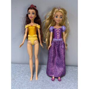 Disney Mattel Belle & Rapunzel Dolls 2022 with Dress & Accessories 12" Tall